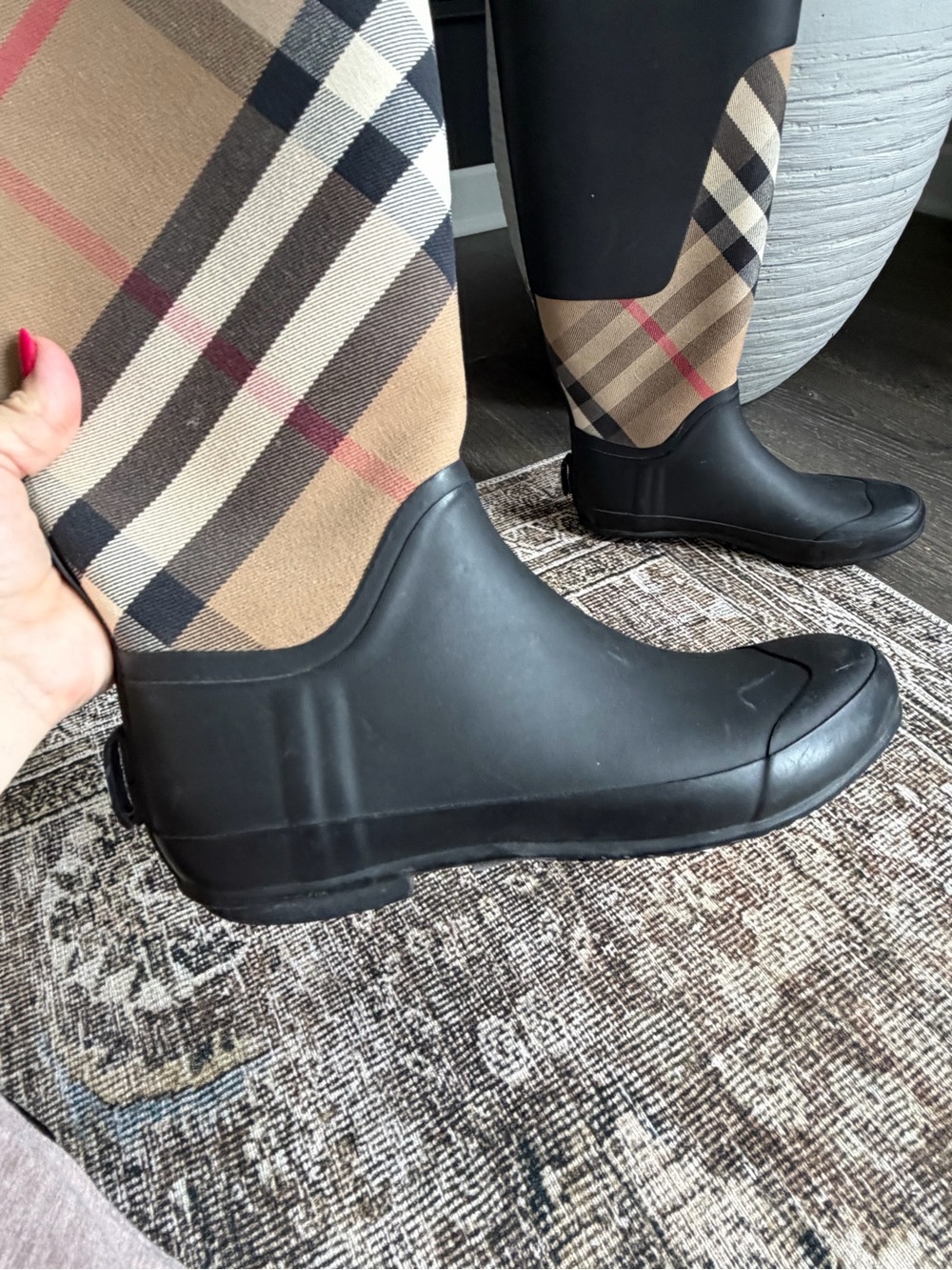 Burberry Classic Plaid Tall Rain Boots - Black & Beige - Picture 2 of 8